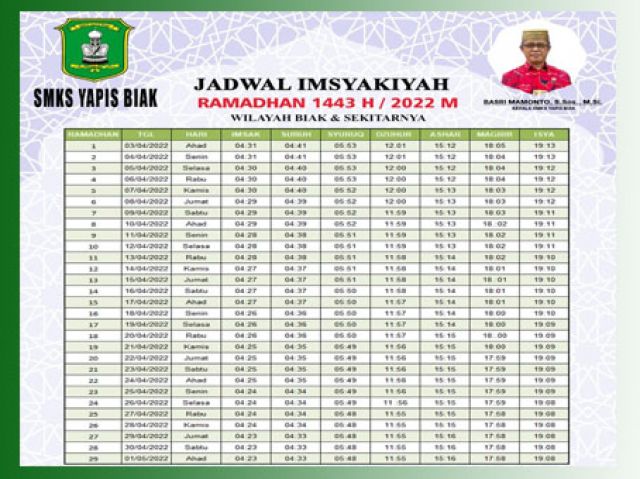 Jadwal Imsyakiah selama Ramadhan 
