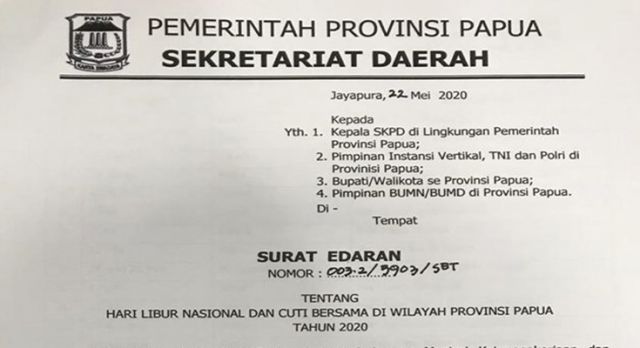 Hari Libur Nasional dan Cuti Bersama di Wilayah Prov. Papua