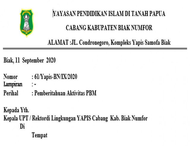 Pemberitahuan Aktivitas PBM 